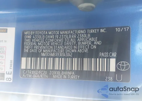 2018 Toyota C-Hr Xle Premium from USA, damaged, VIN NMTKHMBX9JR043042